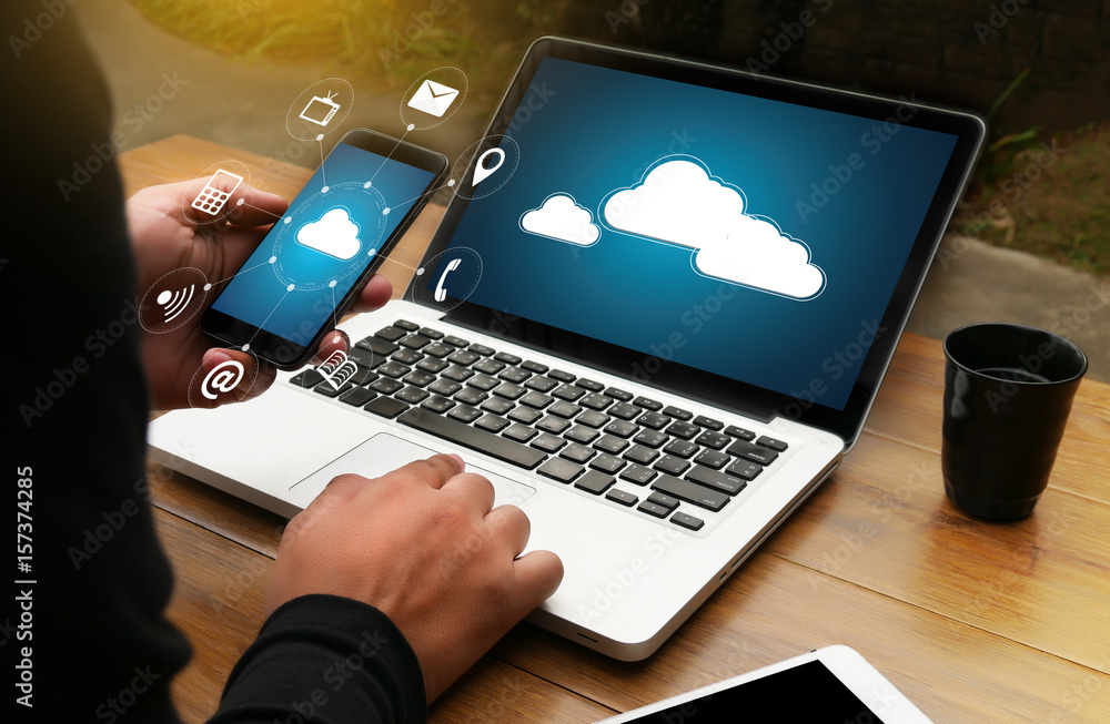 Poster cloud computing diagram network data storage technology service