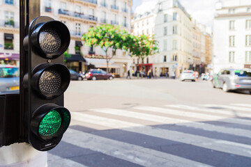 Green bicycle traffic light for cyclists on the street