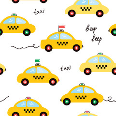 Taxi seamless pattern illustration in cartoon style