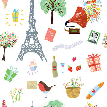 Happy Paris seamless pattern illustration