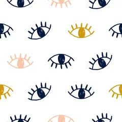 Wall murals Eyes Vector hand drawn seamless pattern with open eyes