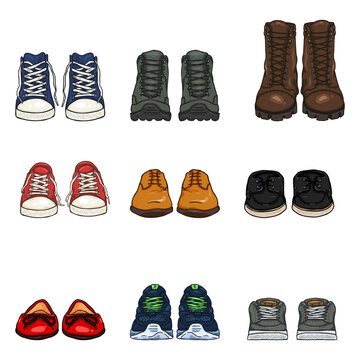 Vector Set of Cartoon Color Shoes Items