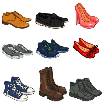 Vector Set of Cartoon Color Shoes Items.