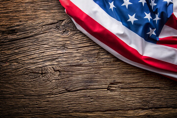 USA flag. American flag. American flag on old wooden background.Horizontal.