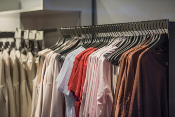 Fototapeta premium Woman clothing on racks in a store in Paris