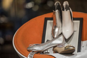 Fancy woman shoes in a luxury store in Paris