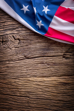 USA flag. American flag. American flag on old wooden background.Vertical.