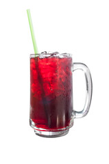 Fresh Roselle juice sweet water and ice in glass isolated on white background,Summer health drinks with ice