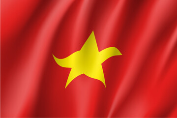 Waving flag of Socialist Republic of Vietnam. Vietnamese patriotic sign in official national country color and emblem. Symbol of Southeast Asia state. Vector icon illustration