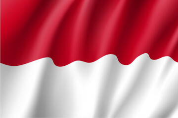 Waving flag of Republic of Indonesia. Indonesian patriotic sign in official country color red and white. Symbol of Southeast Asia state. Vector icon illustration