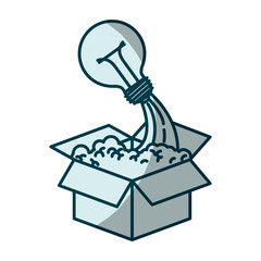 blue shading silhouette of cardboard box and light bulb vector illustration