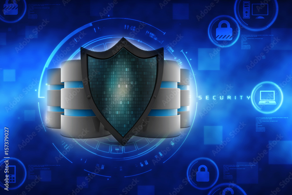 Poster 3d rendering database and computer data security concept