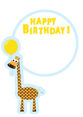 Fototapeta premium a giraffe with the yellow balloon and text: happy birthday