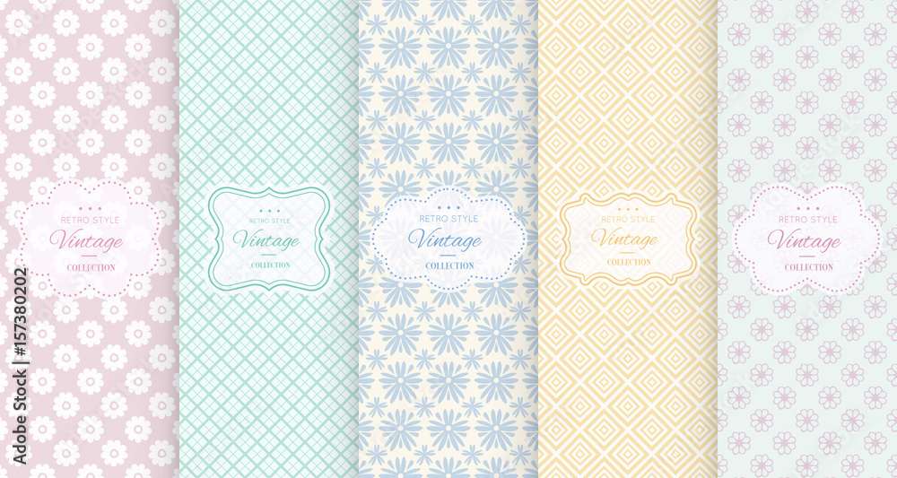 Wall mural pastel retro different vector seamless patterns