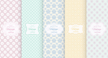 Pastel retro different vector seamless patterns - 157380202