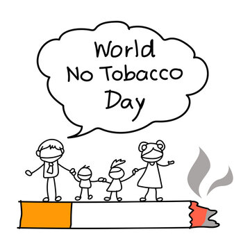 World No Tobacco Day Concept. Family campaign. Hand drawing cartoon character vector