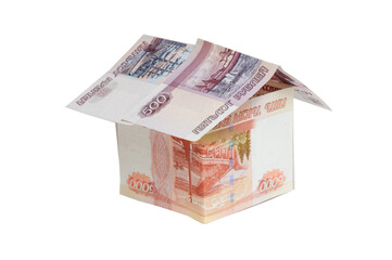 The house made from various Russian banknotes