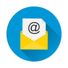 Email icon with long shadow. Vector illustrator flat design icon.