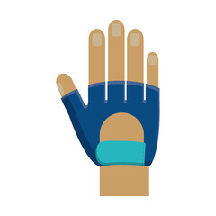 hand wearing a sport glove icon over white background. vector illustration