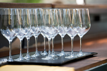 Wine glasses on the table in the restaurant