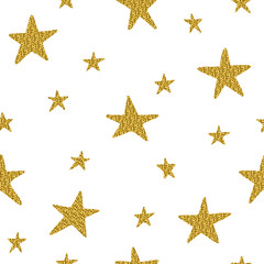 Seamless pattern with golden stars isolated on a white background. It can be used for printing on fabric, wallpaper, wrapping