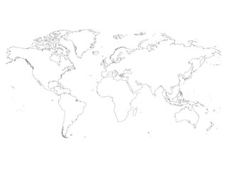 Fototapeta na wymiar High detailed outline of world map. Simple thin black vector stroke on white background.
