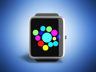 digital smart watch or clock with icons 3d render on blue