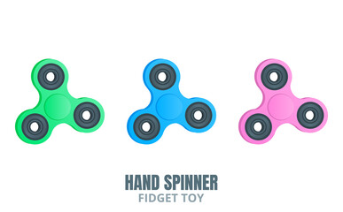 Fidget spinner. Hand spinner in trendy flat style. Stress relieving spinners toy.