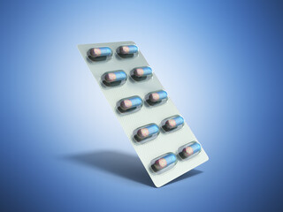 Pills Package Blister 3D illustration on blue