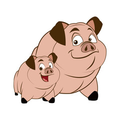 Obraz na płótnie Canvas cute pig, funny piggy standing and smiling vector illustration