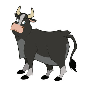 cartoon funny bull horn farm animal vector illustration