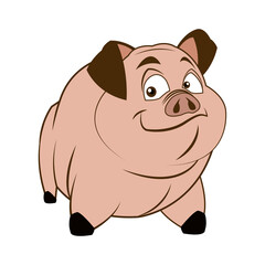 cute pig, funny piggy standing and smiling vector illustration