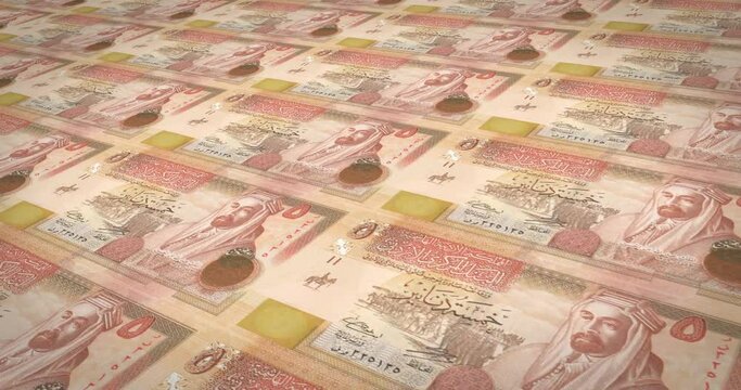Banknotes of five jordanian dinars of Jordan rolling, cash money, loop