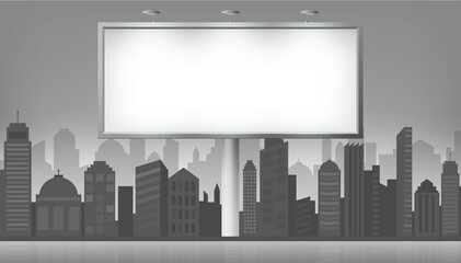 Blank Billboard and Cityscape Vector Illustration.

