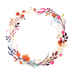 Obraz na płótnie Canvas Vintage wreath pattern: flower, leaf, branch, isolated on background. Imitation of embroidery, watercolor. Hand drawn vector illustration, separated editable elements.
