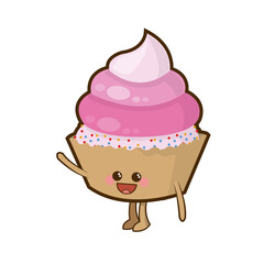 kawaii cupcake party celebration happy icon vector illustration