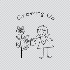 Cute kid watering a flower.