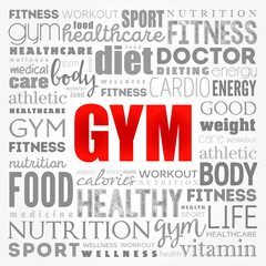 GYM word cloud collage background, health concept