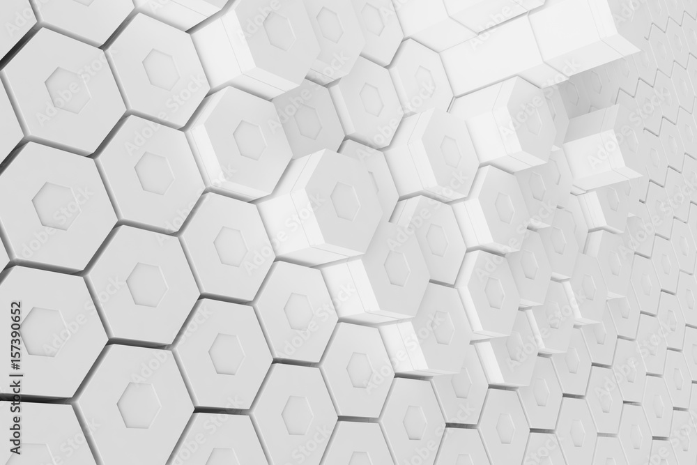 Poster white geometric hexagonal abstract background, 3d rendering