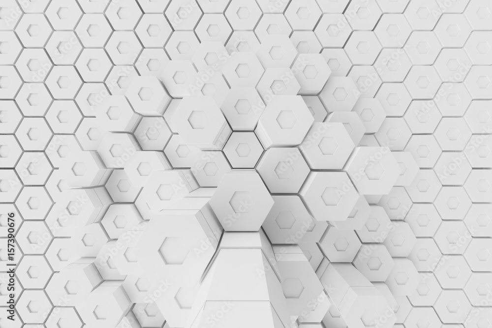 Poster white geometric hexagonal abstract background, 3d rendering