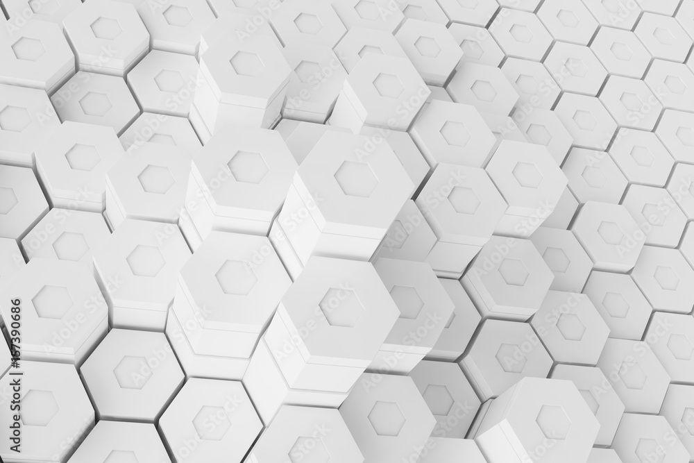 Poster white geometric hexagonal abstract background, 3d rendering