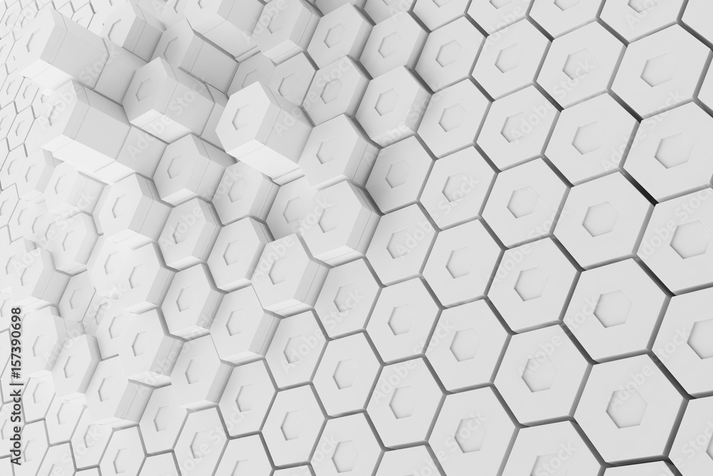 Aufkleber white geometric hexagonal abstract background, 3d rendering