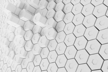 White geometric hexagonal abstract background, 3d rendering