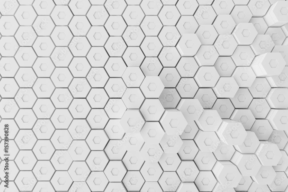 Aufkleber white geometric hexagonal abstract background, 3d rendering