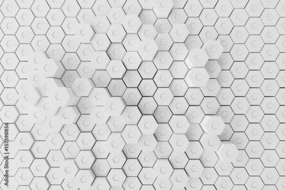 Aufkleber white geometric hexagonal abstract background, 3d rendering