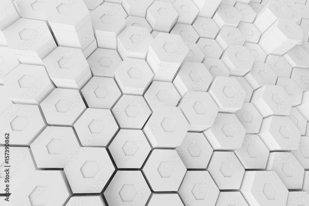 Poster white geometric hexagonal abstract background, 3d rendering