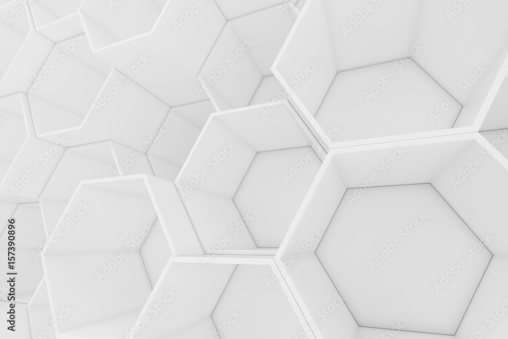 Poster white empty geometric hexagonal honeycomb abstract background, 3d rendering