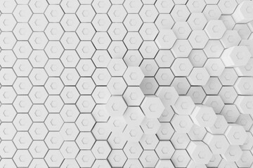 White geometric hexagonal abstract background, 3d rendering