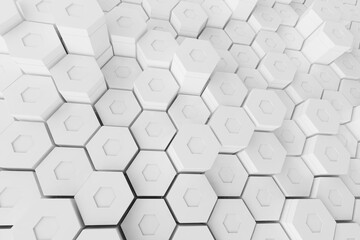 White geometric hexagonal abstract background, 3d rendering