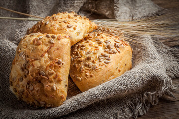 Fresh buns with sunflower seed.